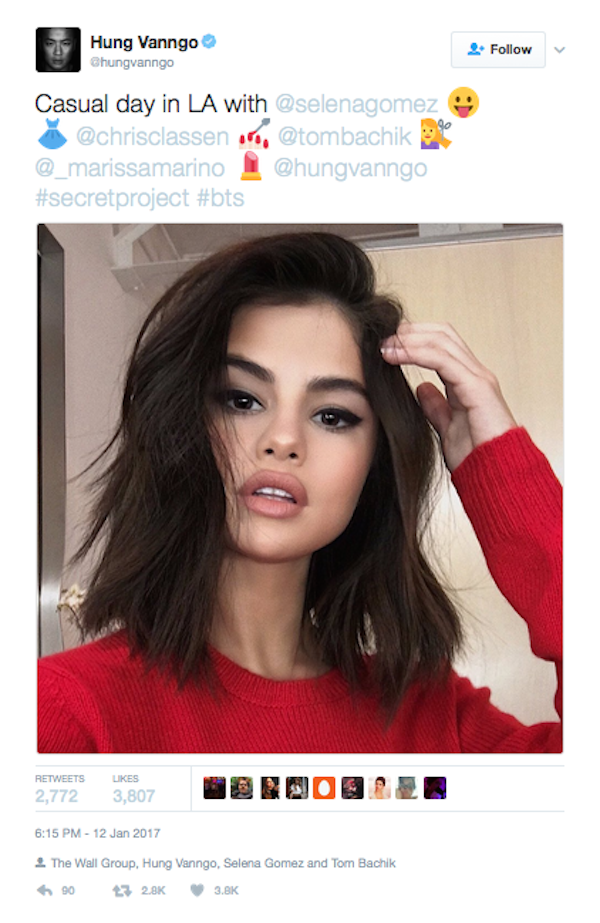 A mensagem publicada pelo cabeleireiro de Selena Gomez nas redes sociais (Foto: Twitter)