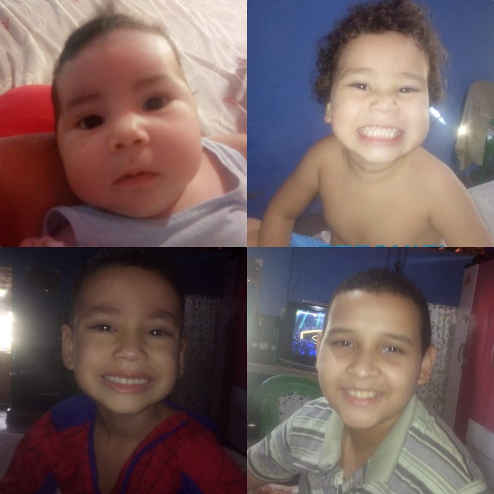 Carlos Eduardo, de 5 meses, Ezequiel, de 3 anos, Paulo, de 5 anos e Riquelme, de 13 anos, são criados pelo pai após a morte da mãe. — Foto: Arquivo pessoal