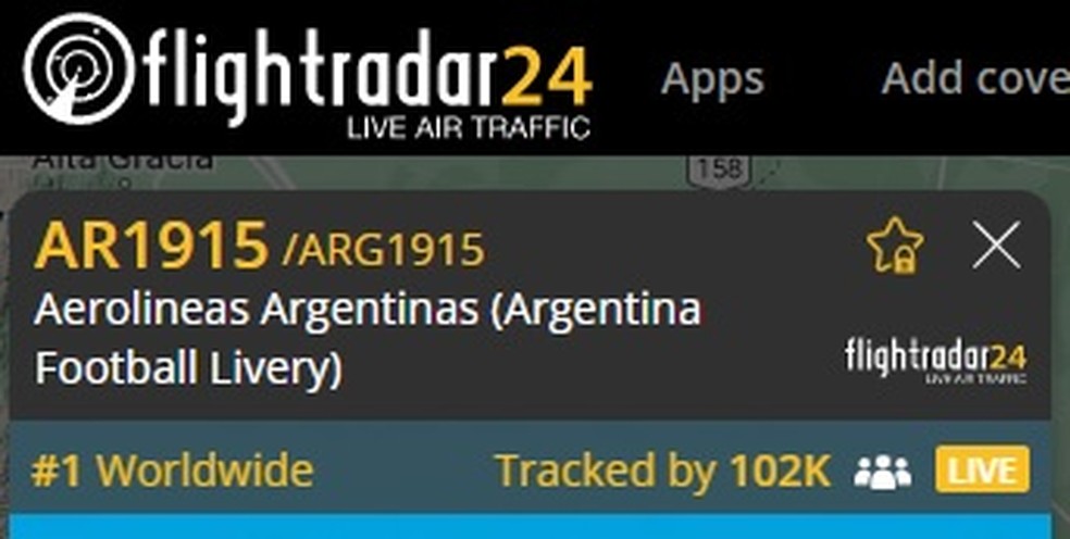 Site de acompanhamento de voos em tempo real tinha mais de 100 mil monitorando voo da Argentina  Foto: Reproduo/flightradar24