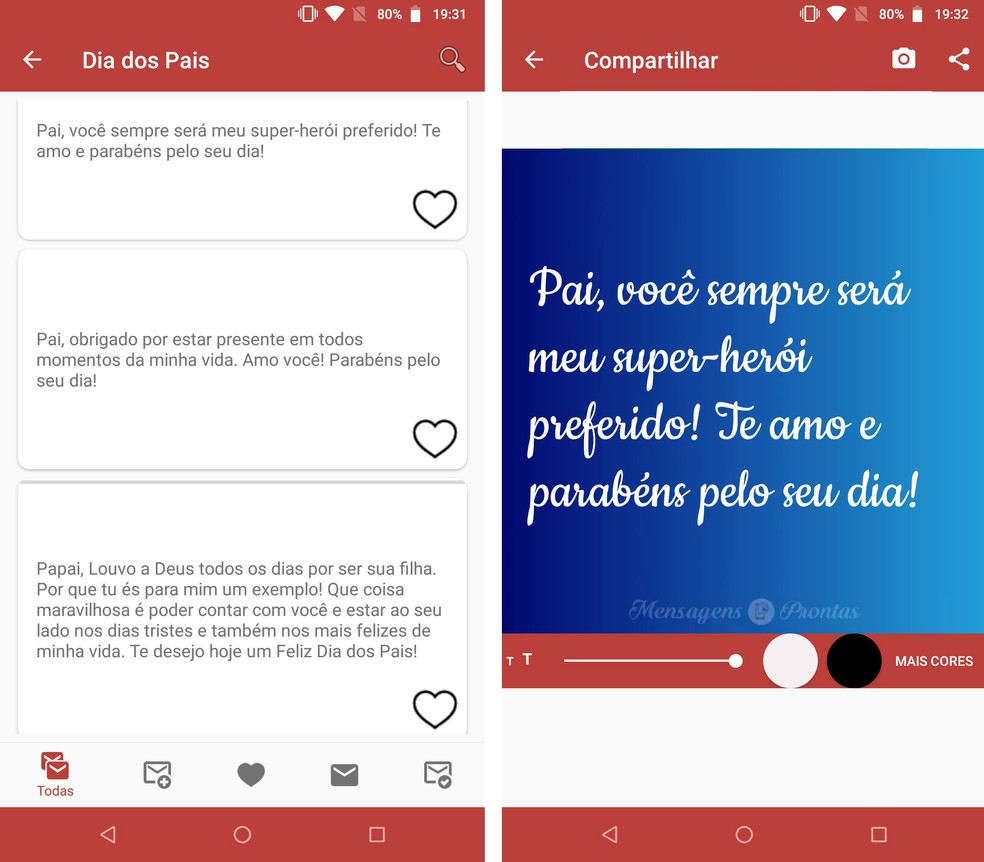 App Mensagens Prontas para Celular transforma textos em imagens para enviar pelo WhatsApp — Foto: Reprodução/Rodrigo Fernandes
