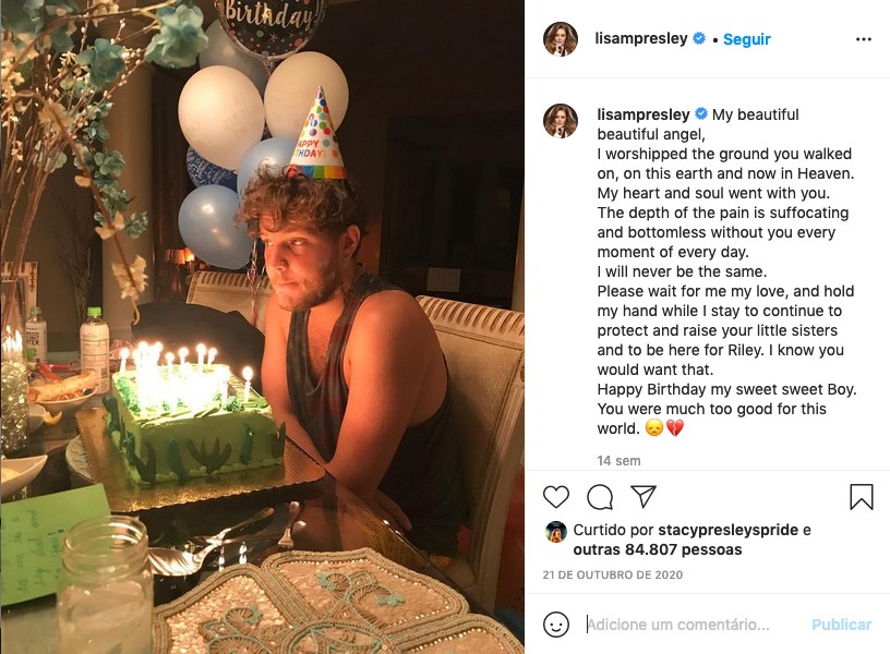 O post feito por Lisa Marie Presley no dia que o filho, Benjamin Keough (1992-2020) completaria 28 anos, em outubro de 2020 (Foto: Instagram)