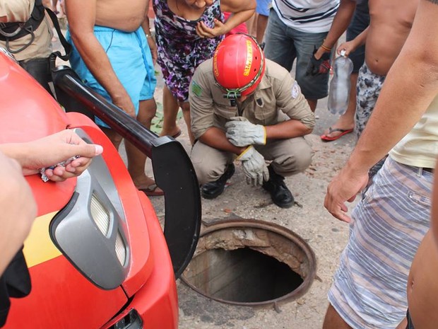 Bombeiros fizeram o resgate do animal, mas ele estava sem vida (Foto: João Cunha/Arquivo Pessoal)
