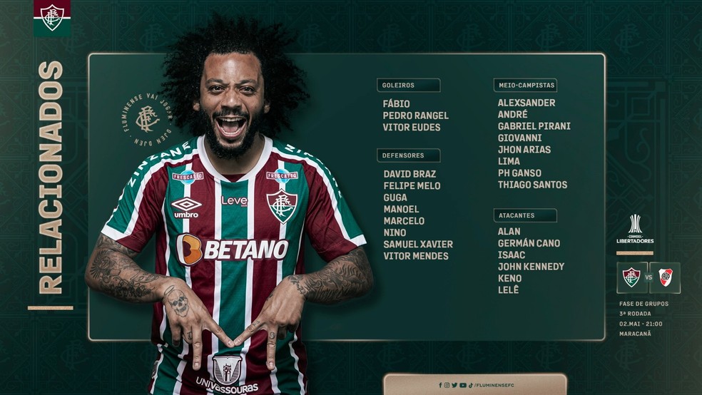 Marcelo é a novidade entre os relacionados do Fluminense para pegar o River — Foto: Reprodução
