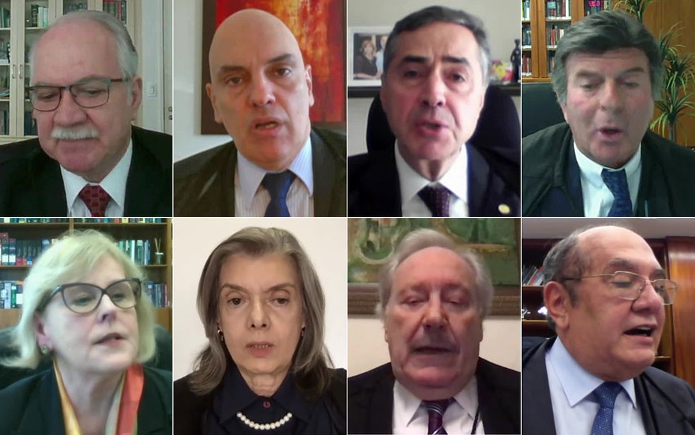 8 ministros dos STF já votaram a favor do inquérito das fake news — Foto: Reprodução/TV Justiça