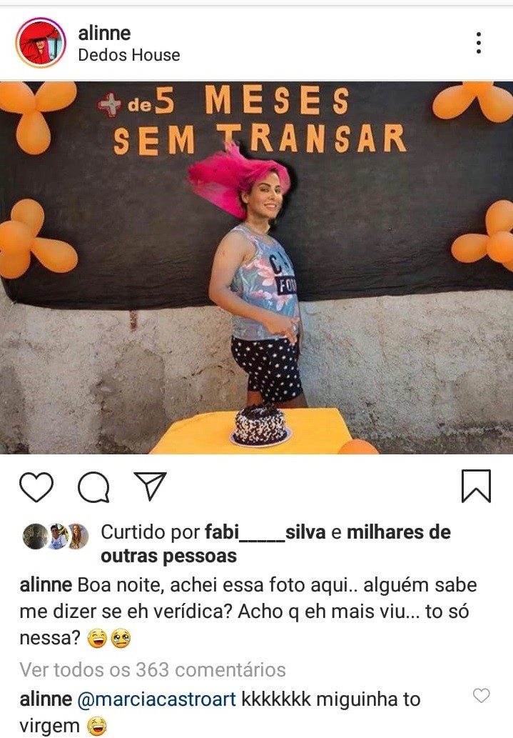 Alinne Rosa comanta e brinca sobre falta de sexo durante quarentena (Foto: Reprodução/Instagram)