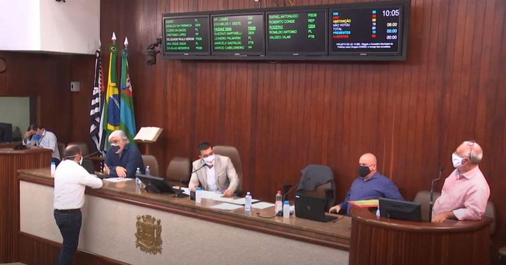 Vereadores aprovam Lei de Diretrizes Orçamentárias para 2021 em Jundiaí — Foto: Reprodução/TV Câmara