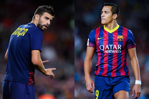 Piqué e Alexis Sanchez: representantes do Barcelona em Espanha e Chile, respectivamente (Foto: Getty Images)