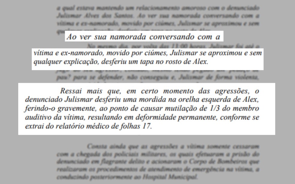 Sentença relata que crime foi cometido por ciúmes e que vítima teve parte da orelha arrancada, em Goiatuba, Goiás (Foto: Reprodução/TJ-GO)
