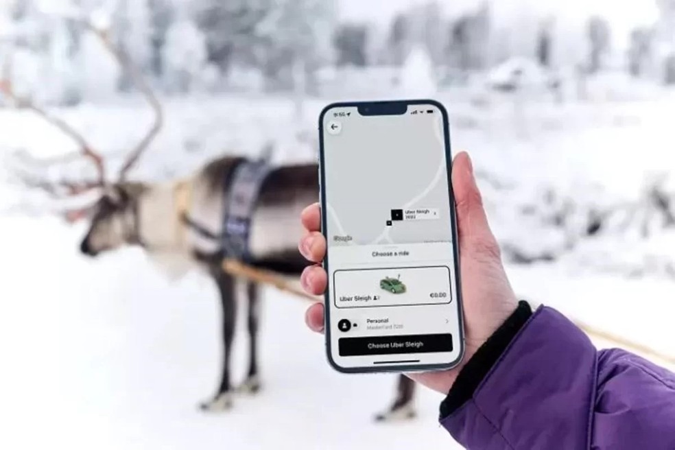 Trenós puxados por renas poderão ser solicitados no aplicativo da Uber entre 12 e 18 de dezembro, no norte da Finlândia — Foto: Divulgação