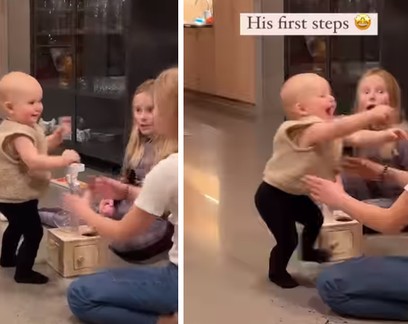 Em vídeo adorável, bebê surpreende irmãos ao dar seus primeiros passos