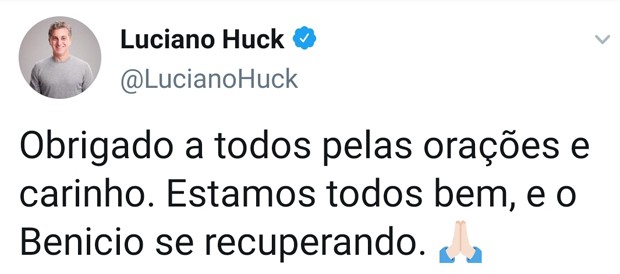 Post de Luciano Huck (Foto: Reprodução/Twitter) Post de Luciano Huck (Foto: Reprodução/Twitter)