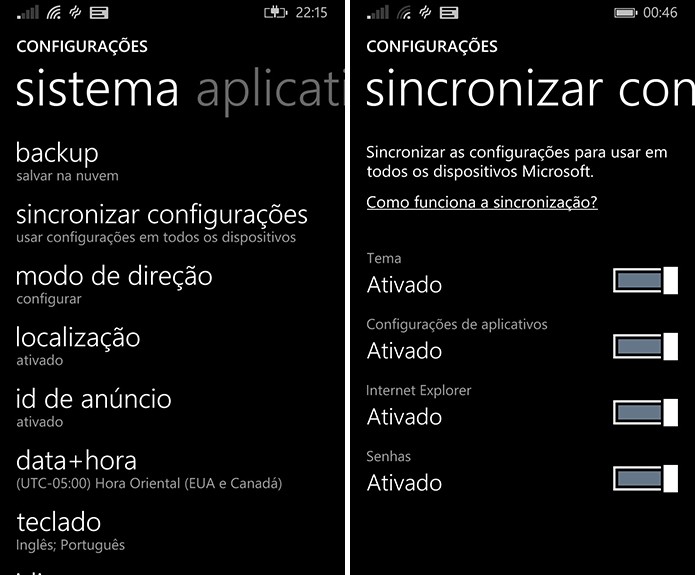 Windows Phone traz sincronização de configurações entre dispositivos da Microsoft (Foto: Reprodução/Elson de Souza)