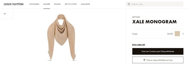 Xale Louis Vuitton: R$ 2,6 mil (Foto: Reprodução / Site Oficial)