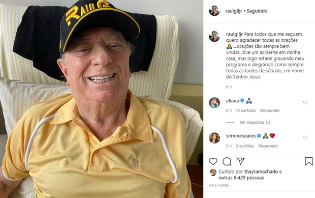 Raul Gil manda recado no Instagram do filho após sofrer queda em casa (Foto: Reprodução/Instagram)