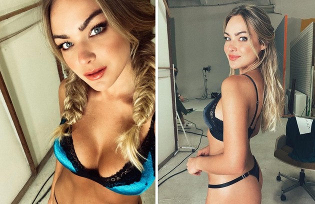 Bárbara em clique compartilhado após fotografar uma campanha de lingerie (Foto: Instagram)
