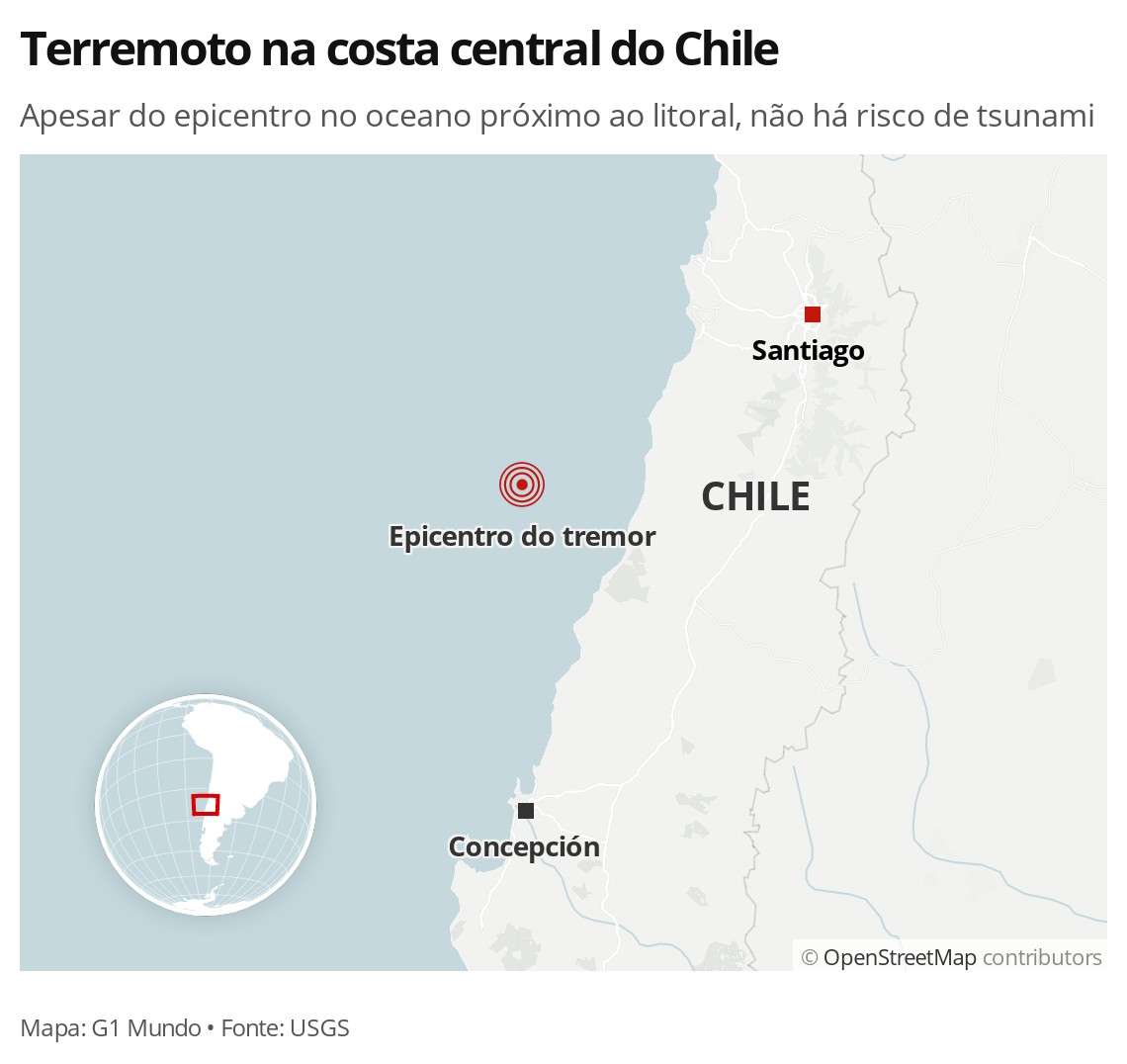 Terremoto atinge a costa central do Chile