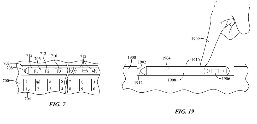 Apple Pencil poderia ser usada como a Touch Bar do MacBook — Foto: Reprodução/US Patent & Trademark Office