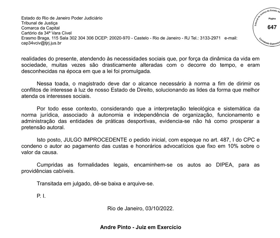 Decisão da Justiça sobre voto-online no Fluminense — Foto: Reprodução