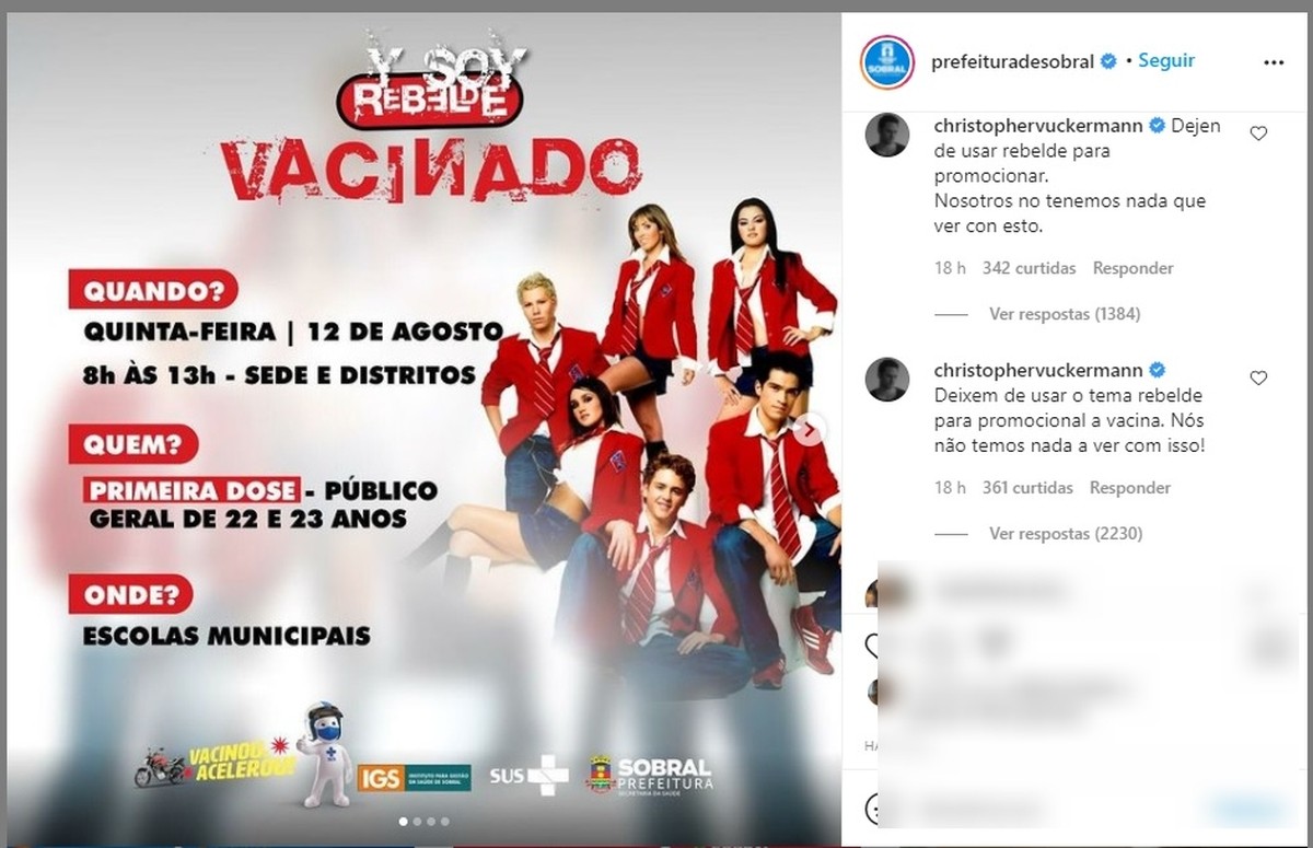 Christopher von Uckermann, singer of RBD, complains about group photo in vaccination campaign against Covid-19 in Sobral, Ceará | Ceará
