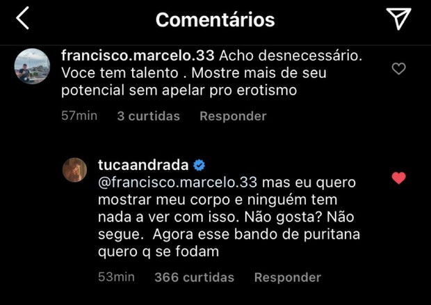 Tuca Andrada se defende de críticas (Foto: Reprodução / Instagram)