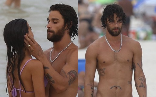 Pablo Morais e Ju Calderari trocam beijos em dia de praia 