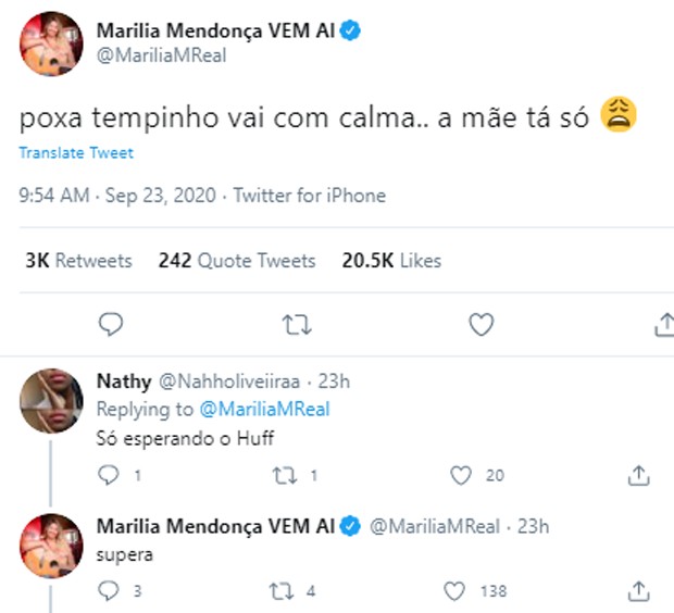 Resposta de Marília Mendonça (Foto: Reprodução/Twitter)