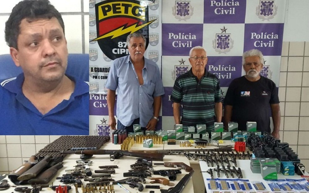 Quatro comerciantes foram presos na operação; idoso de 86 anos está ao meio da imagem (Foto: Divulgação / Polícia Civil)