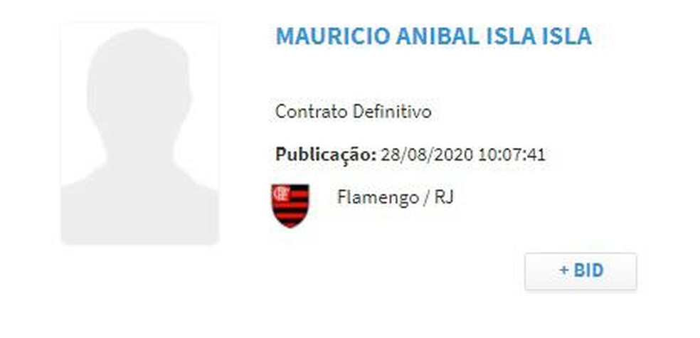 Mauricio Isla, do Flamengo, é regularizado no BID da CBF — Foto: Reprodução