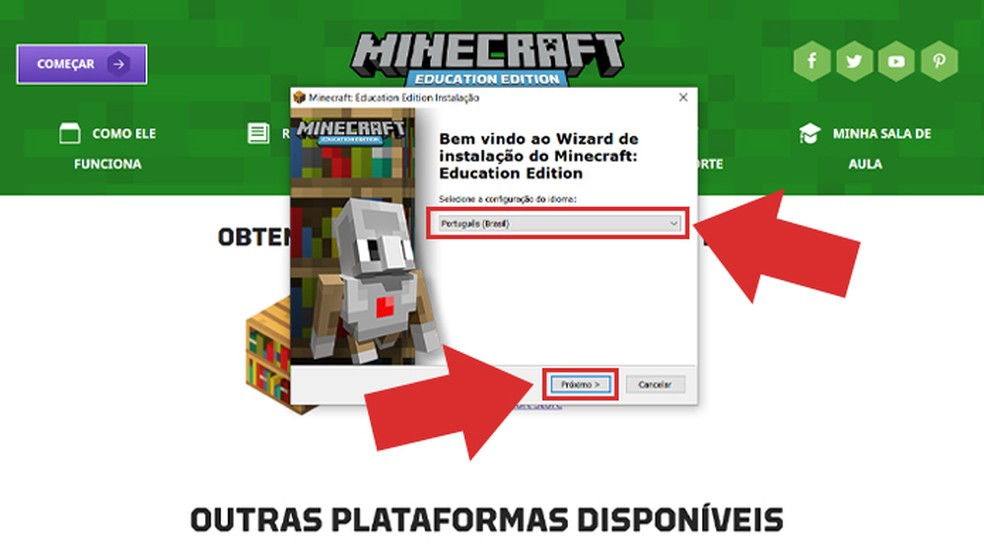 No instalador de Minecraft Education Edition basta seguir os passo a passo indicado para que o jogo seja instalado corretamente — Foto: Reprodução/Nalu Dias