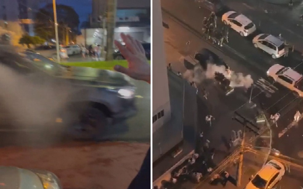 PM usa bombas de gás para dispersar torcedores após final do Campeonato Goiano em Goiânia Goiás — Foto: Reprodução/Redes Sociais