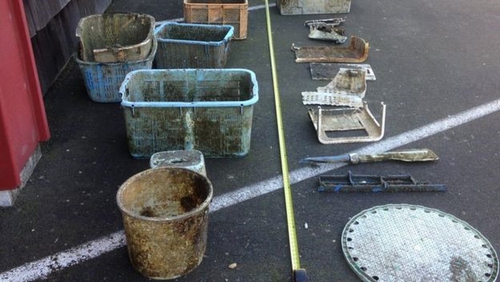 Pequena amostra dos detritos plásticos levados para a costa oeste dos EUA após o tsunami (Foto: John Chapman)