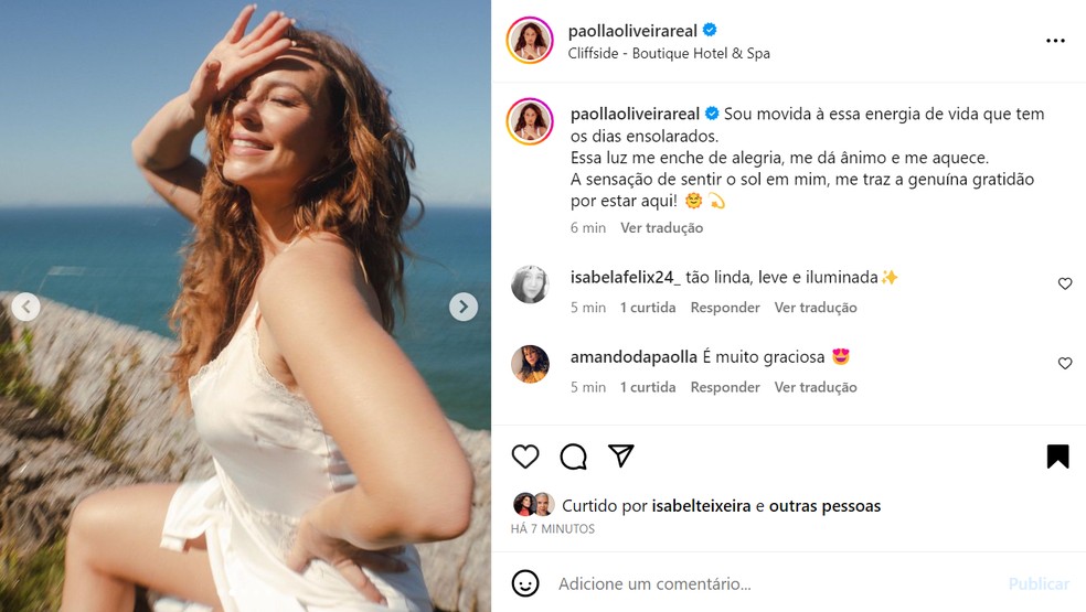 Paolla Oliveira é elogiada pelos seguidores — Foto: Reprodução/Instagram