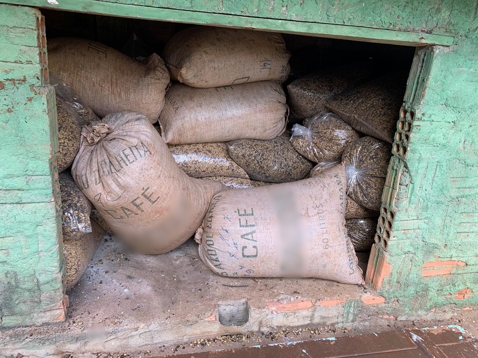 Homem é preso após ser flagrado com dezenas de sacos de café furtados, munição de uso restrito e drogas em Piraju — Foto: Polícia Civil/Divulgação