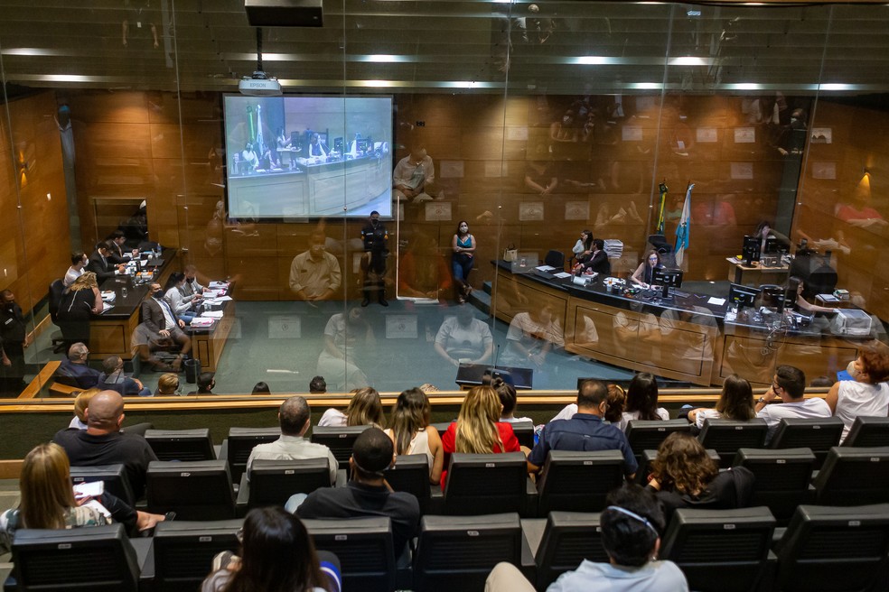 Audiência do caso Henry Borel, com presença de Jairinho e Monique Medeiros — Foto: Brunno Dantas/TJ-RJ