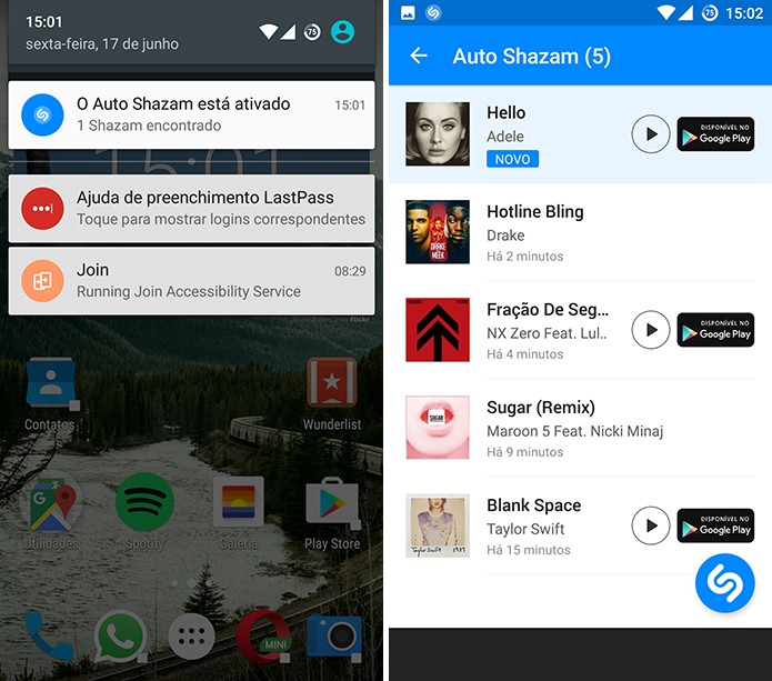 Shazam para Android continua procurando músicas e adicionando à playlist (Foto: Reprodução/Elson de Souza)