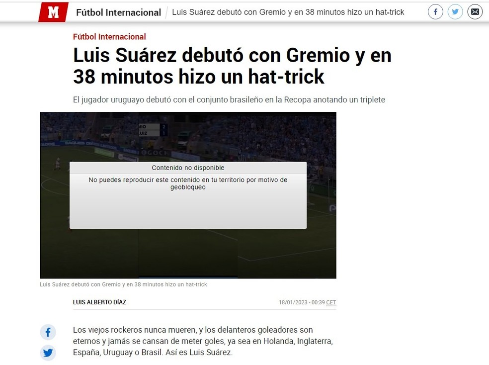 Jornal Marca destaca hat-trick de Suárez — Foto: Reprodução/Marca