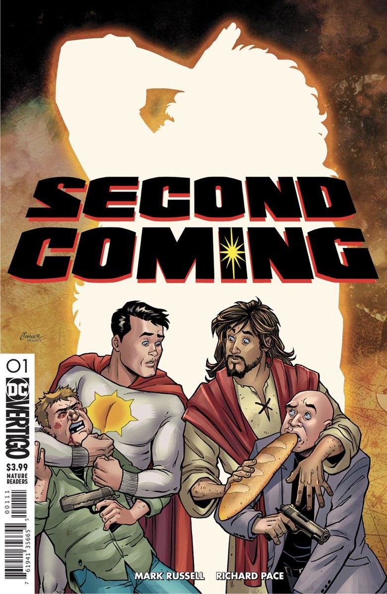 A capa divulgada pela editora DC Comics da revista cancelada protagonizada por Jesus e um amigo super-herói  (Foto: Divulgação)