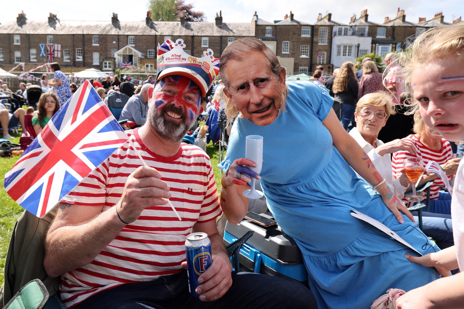 Grande almoço de coroação em Windsor. Milhares de festas de rua foram registradas neste 7 de maio de 2023, no segundo dia de eventos para marcar a coroação do rei Charles III — Foto: Adrian DENNIS / AFP