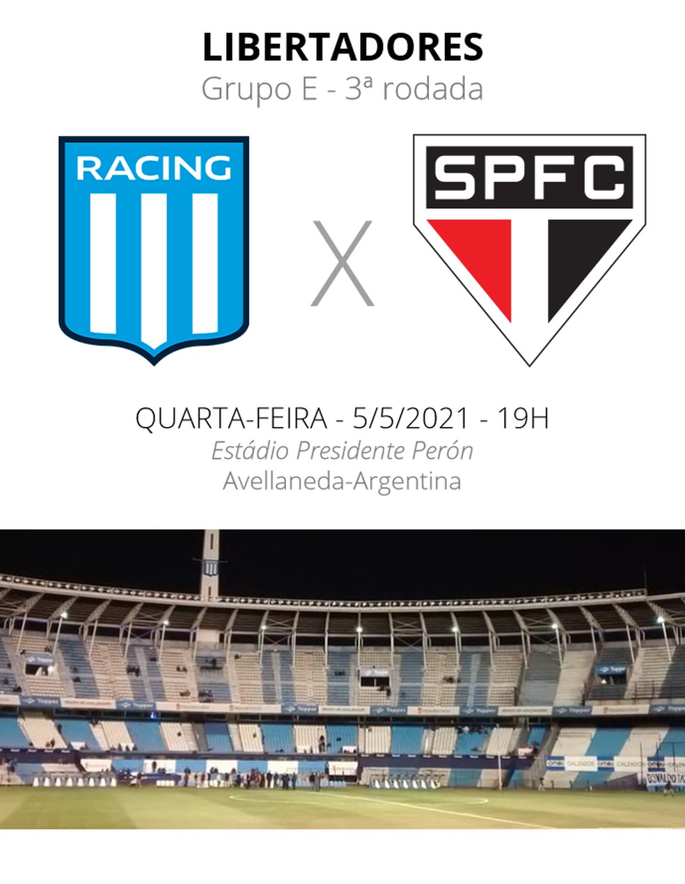 Ficha Racing x São Paulo Libertadores — Foto: ge