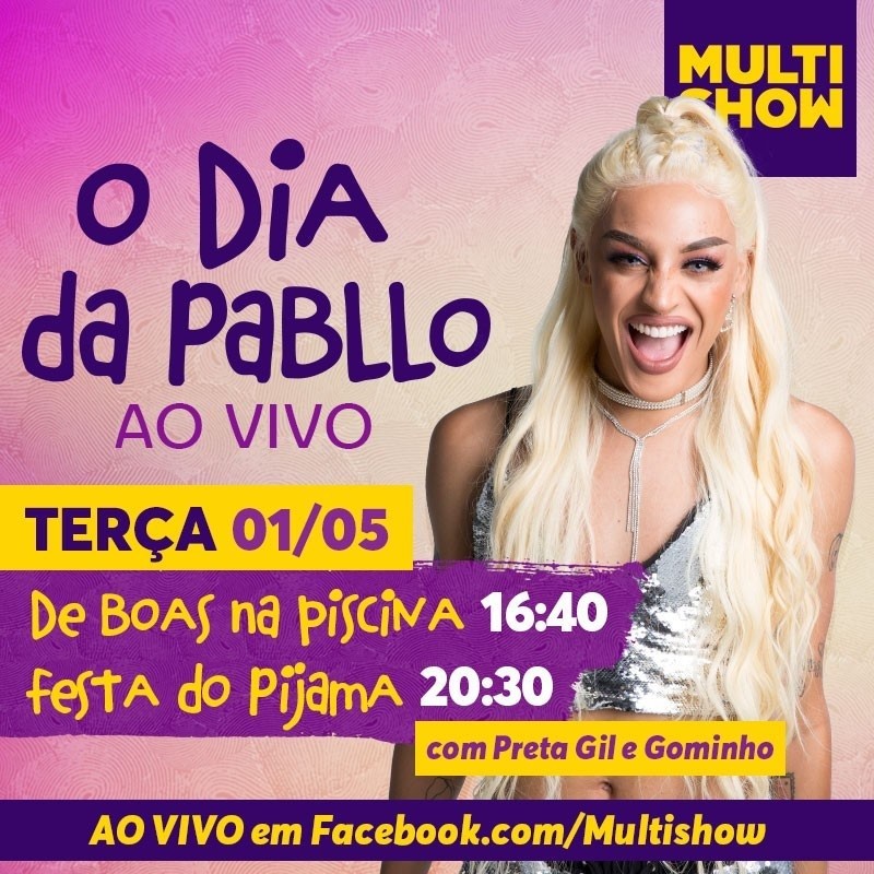 s 16h40 tem live com Pabllo Vittar no Facebook do Multishow (Foto: Multishow)