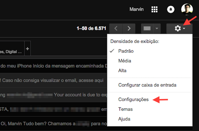 Acessando as configurações do Gmail (Foto: Reprodução/Marvin Costa)
