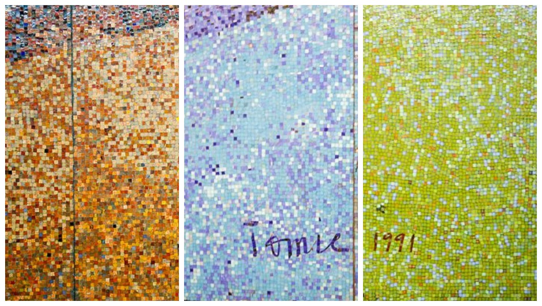 Três dos quatro painéis em pastilhas de vidro instalados na estação Consolação de metrô  (Foto: Arte Fora do Museu / Wikimedia Commons | Montagem: Casa e Jardim)