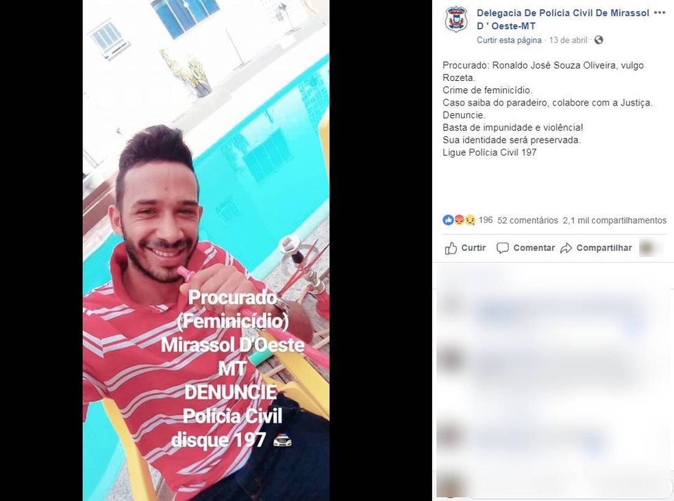 Polícia divulgou foto de Ronaldo na tentativa de localizá-lo — Foto: Facebook/ Reprodução