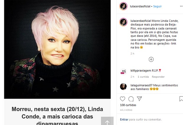 Lu Lacerda lamenta morte de Linda Conde (Foto: Reprodução)