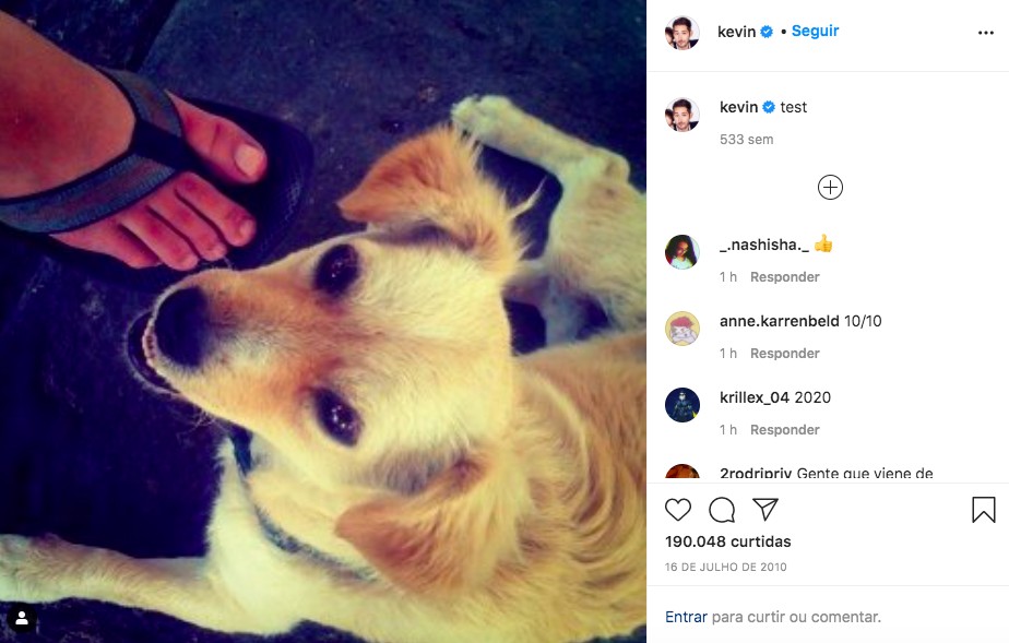 A primeira publicação do Instagram foi a foto de um cachorro (Foto: Kevin / Reprodução)