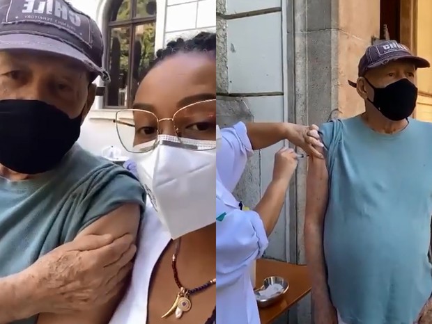 Taís Araujo mostra o pai, Ademir Araujo, tomando segunda dose da vacina da Covid-19 (Foto: Reprodução/Instagram)