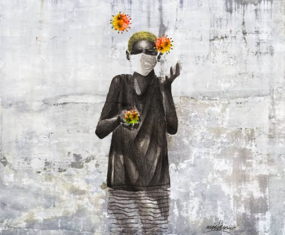 Artista Leonardo Mareco, de 22 anos, conta que, com seus grafites, busca debater questões sociais da sociedade contemporânea — Foto: Leonardo Mareco/Arquivo Pessoal