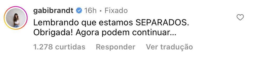 Gabi Brandt fala sobre sua rela&ccedil;&atilde;o com Saulo Poncio &mdash; Foto: Reprodu&ccedil;&atilde;o / Instagram