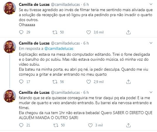 Camilla de Lucas relatou o caso no Twitter (Foto: Reprodução/Twitter)