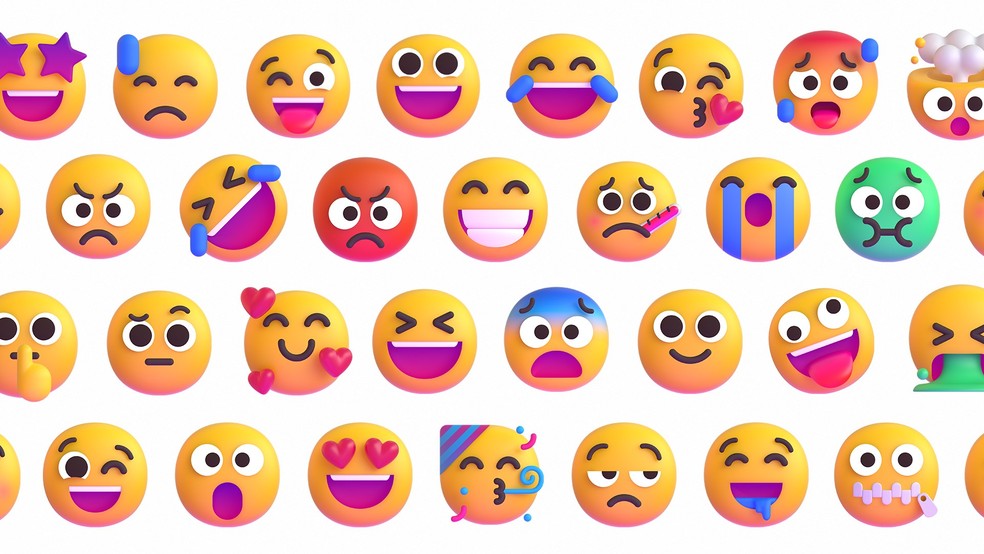 Novos emojis da Microsoft trazem aspecto 3D, cores saturadas e expressões mais fortes — Foto: Divulgação/Microsoft